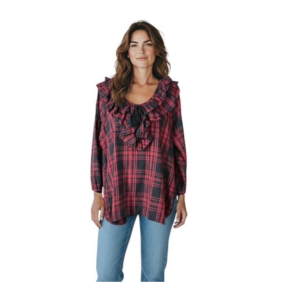 Ralph Lauren Denim & Supply Plaid Ruffle Western  Neckline With Tassel Shirt - Picture 2 of 6